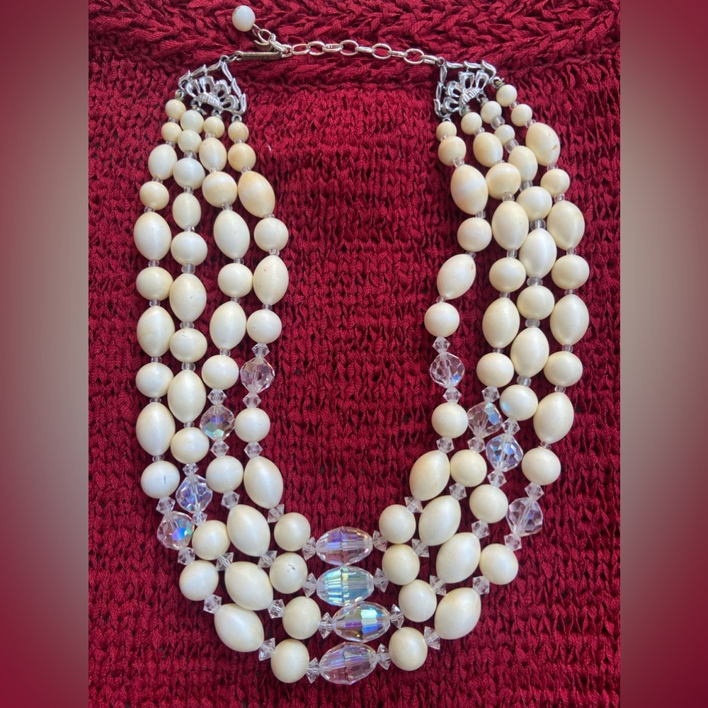 1950’s Laguna 4-strand faux pearl and crystal necklace.